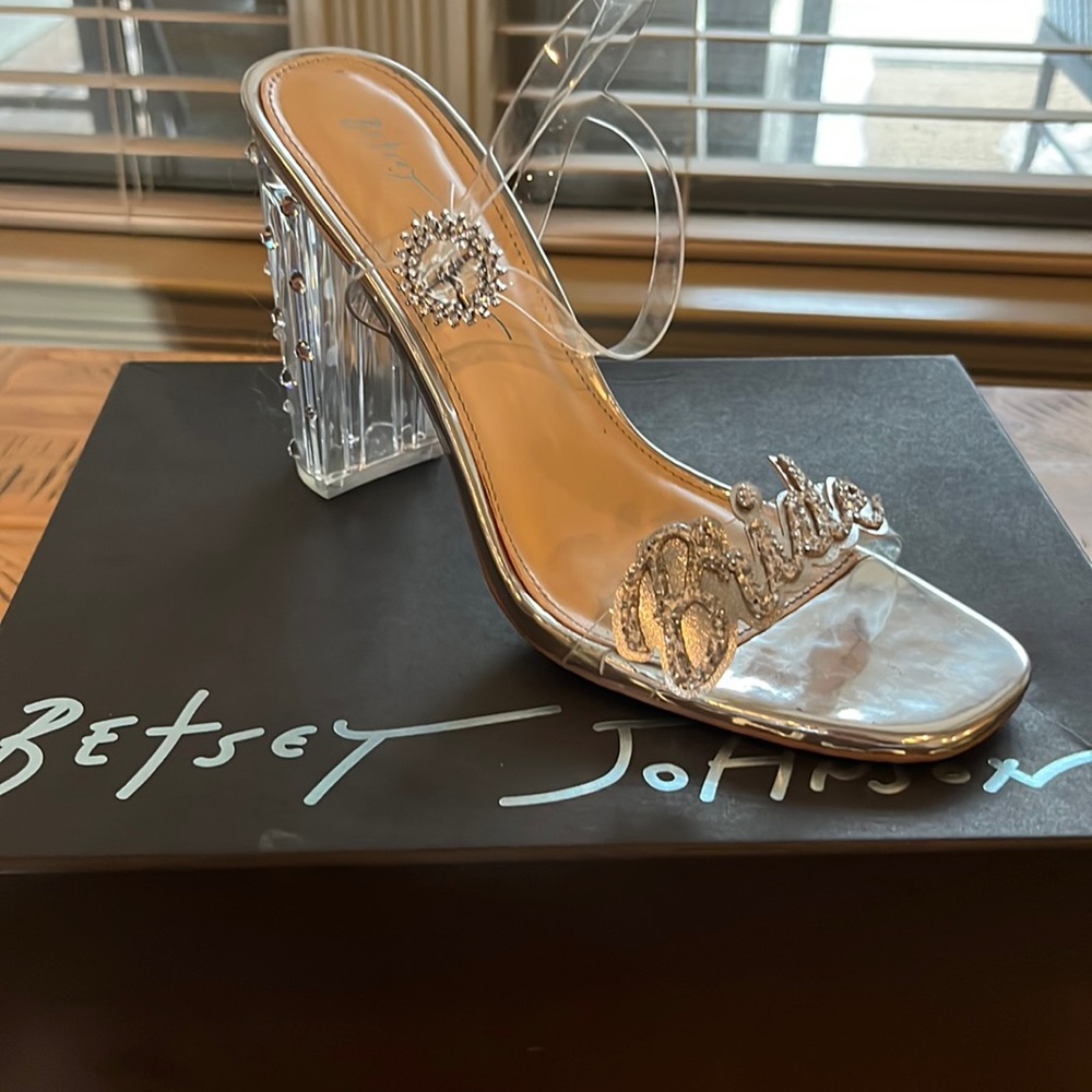 Betsy Johnson Crystal-Encrusted “Bride” Heels. Size 8.5. Worn once